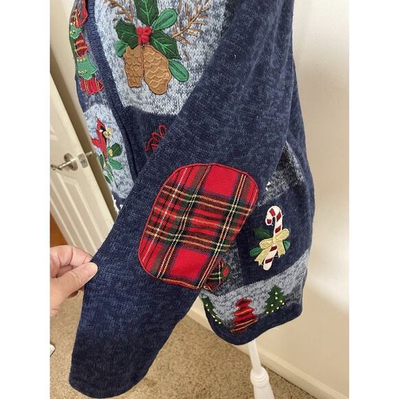 Vintage Embroidered Christmas Xl Sweater Front Zip Collared Cardinals Womens - Picture 5 of 14